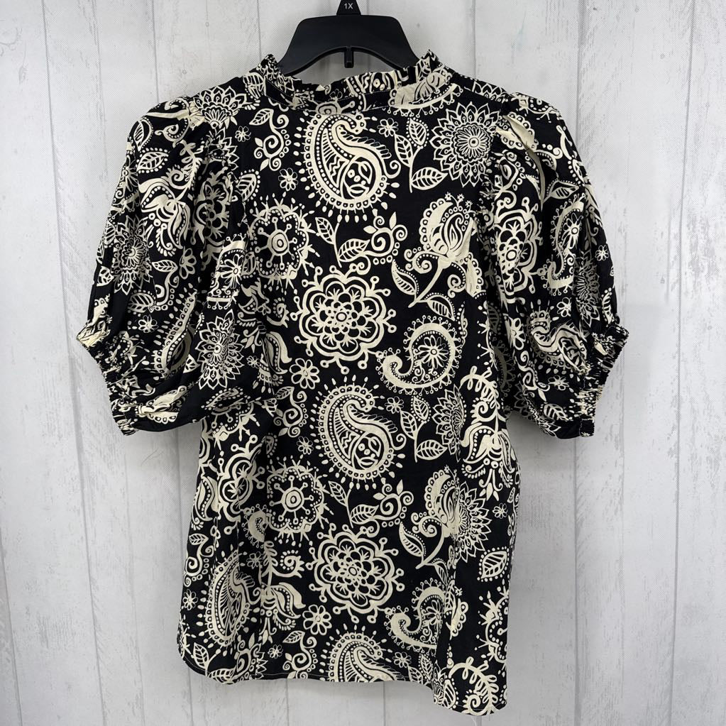 R44 M split neck paisley print s/s top
