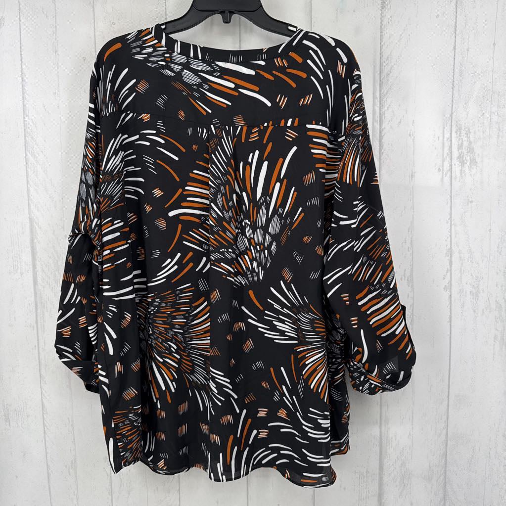 XXL printed 1/2 button down l/s top