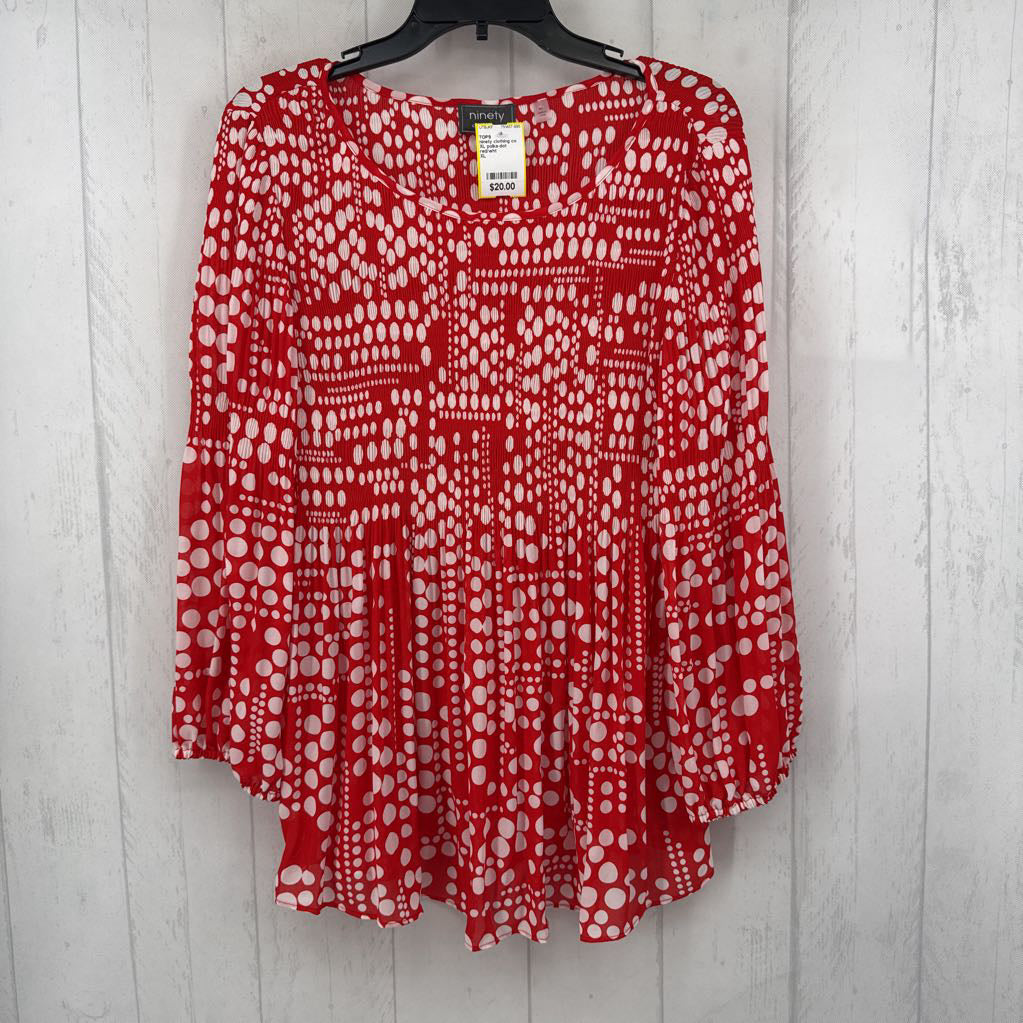 XL polka-dot pleated l/s top