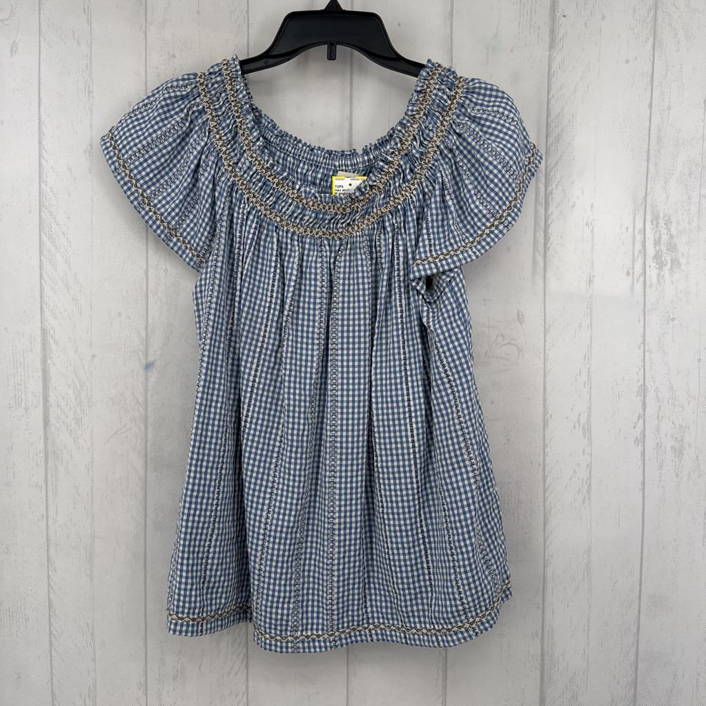 M gingham print s/s top