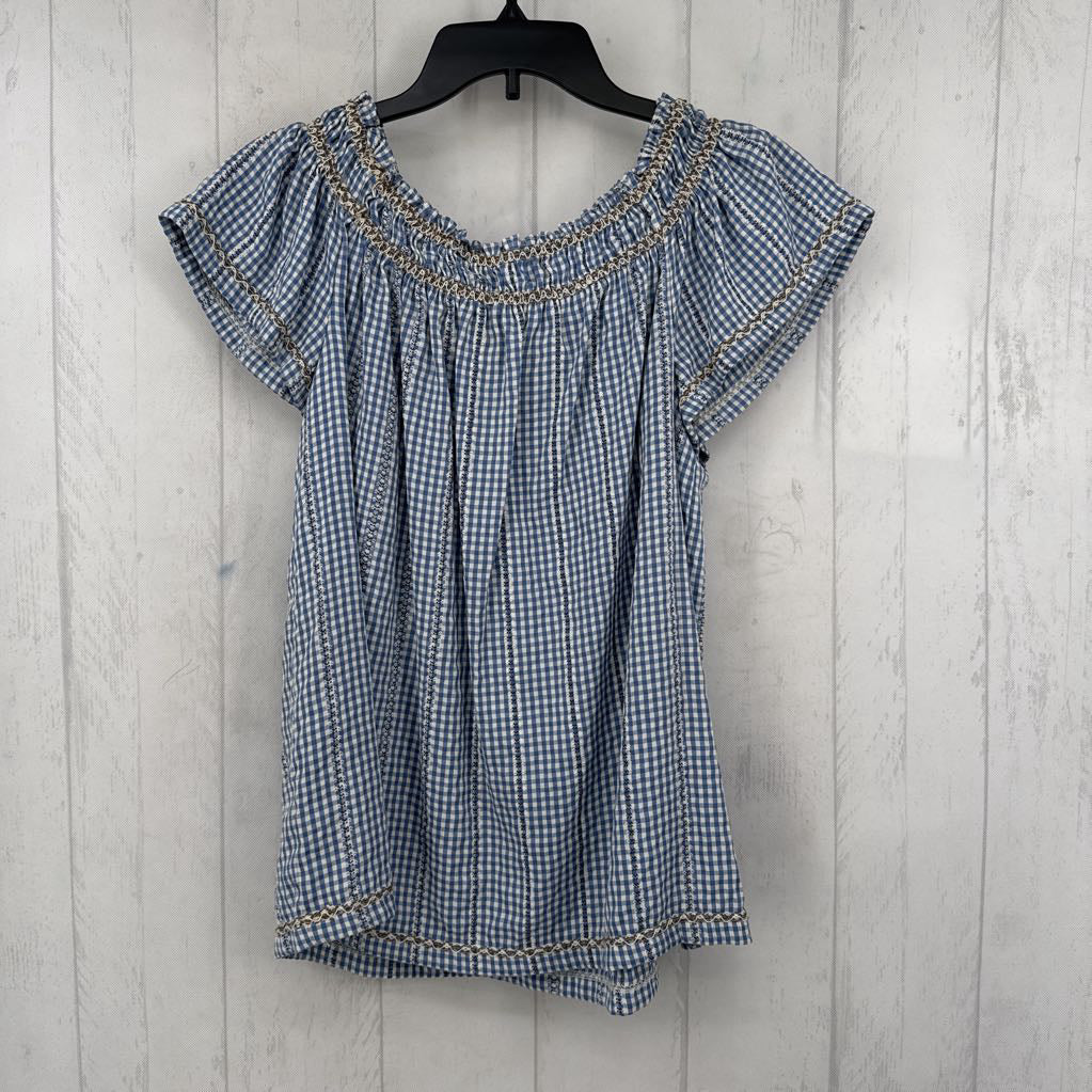 M gingham print s/s top