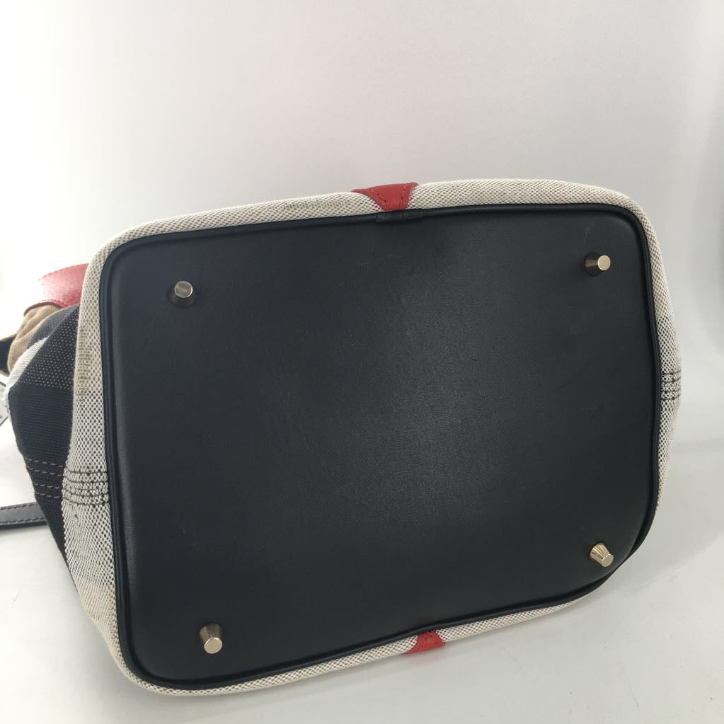 leather panel stripe bucke bag