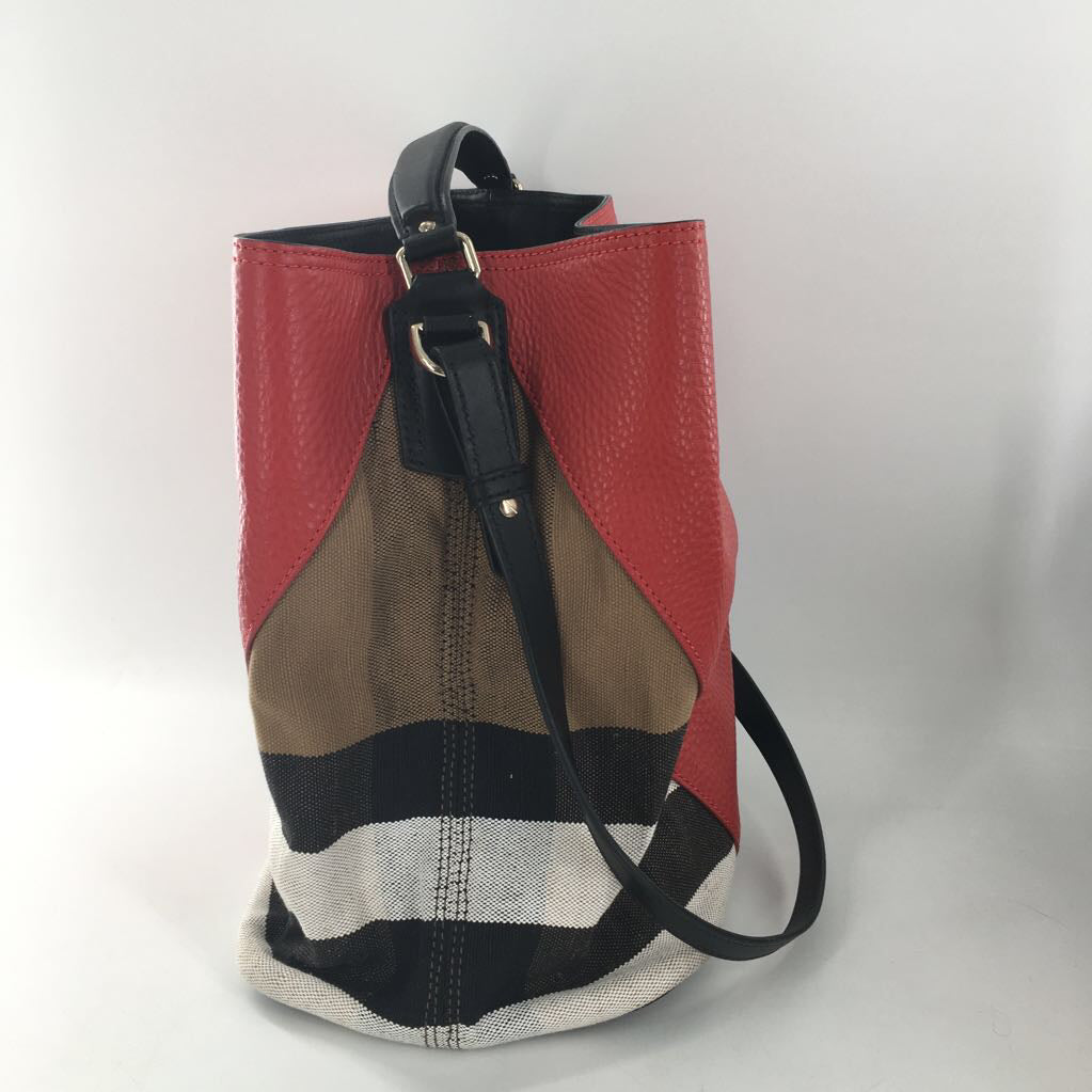 leather panel stripe bucke bag