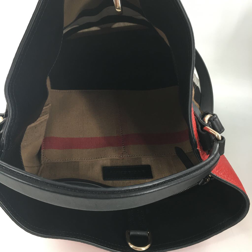 leather panel stripe bucke bag