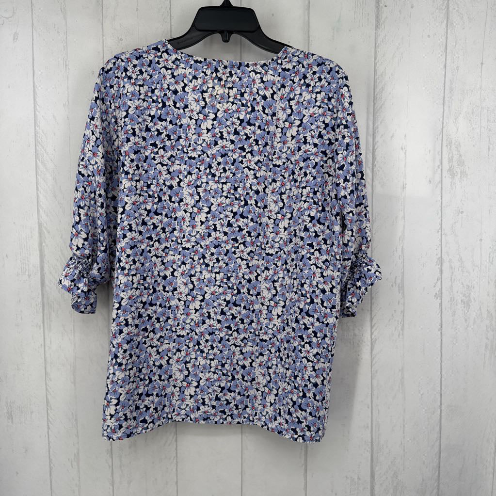 L flo print v-neck elbow slv top