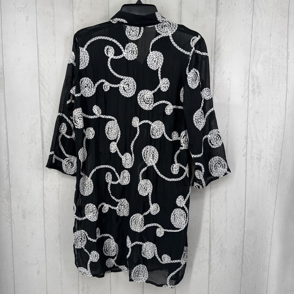 S polka dot ribbon detail button down 3/4 slv top