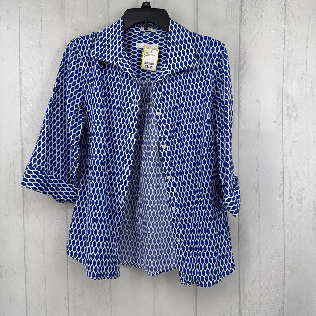 M printed button down 3/4 slv top