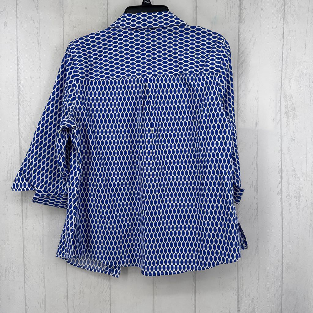 M printed button down 3/4 slv top