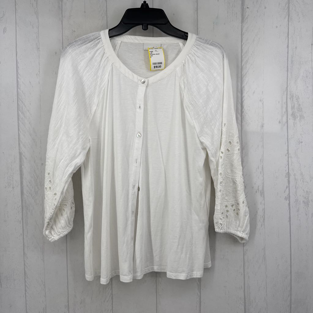 S button down eyelet slv top