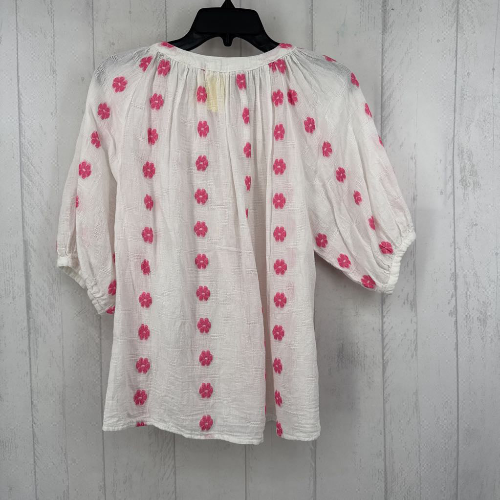 M floprint button down elbow slv top