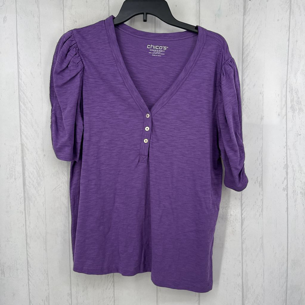 XL buttoned v-neck ruched s/s tee