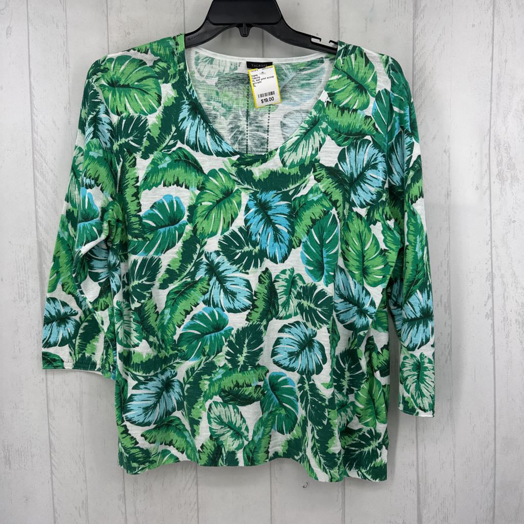 XL leaf print scoop neck 3/4 slv top