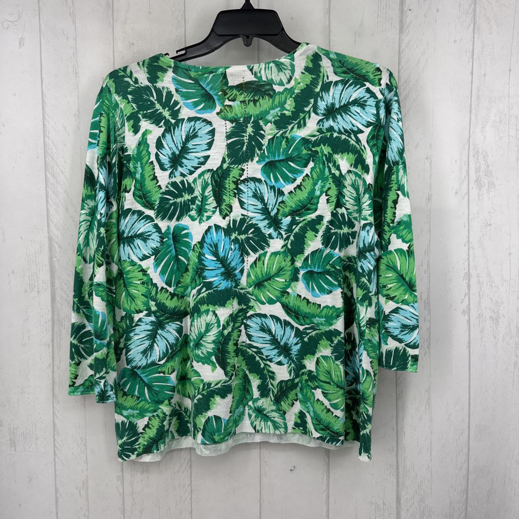 XL leaf print scoop neck 3/4 slv top