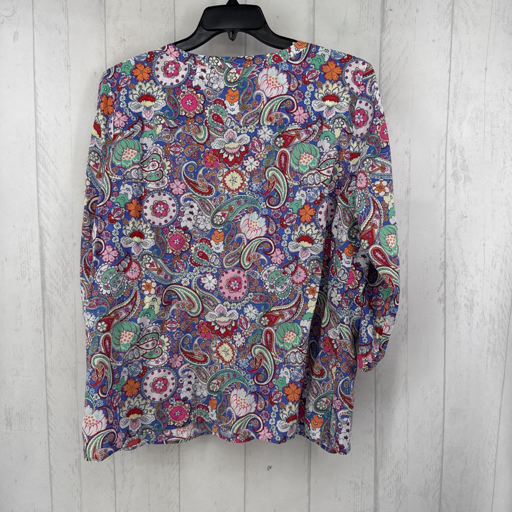XL flo print split neck 3/4 slv top