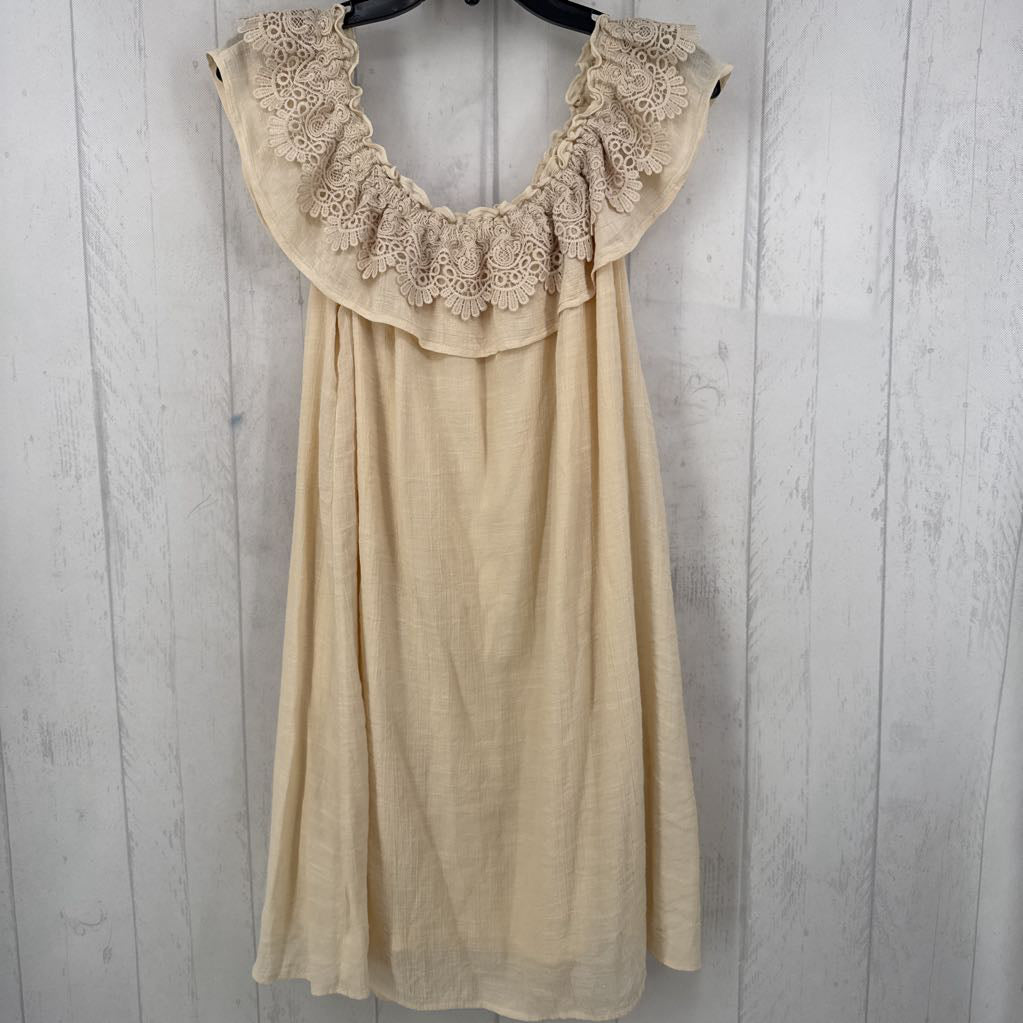 L ruffle lace trim slvls dress