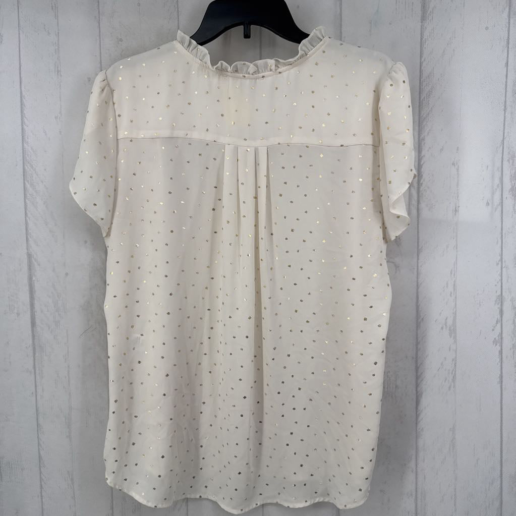 XL dot print ruffled v-neck s/s top
