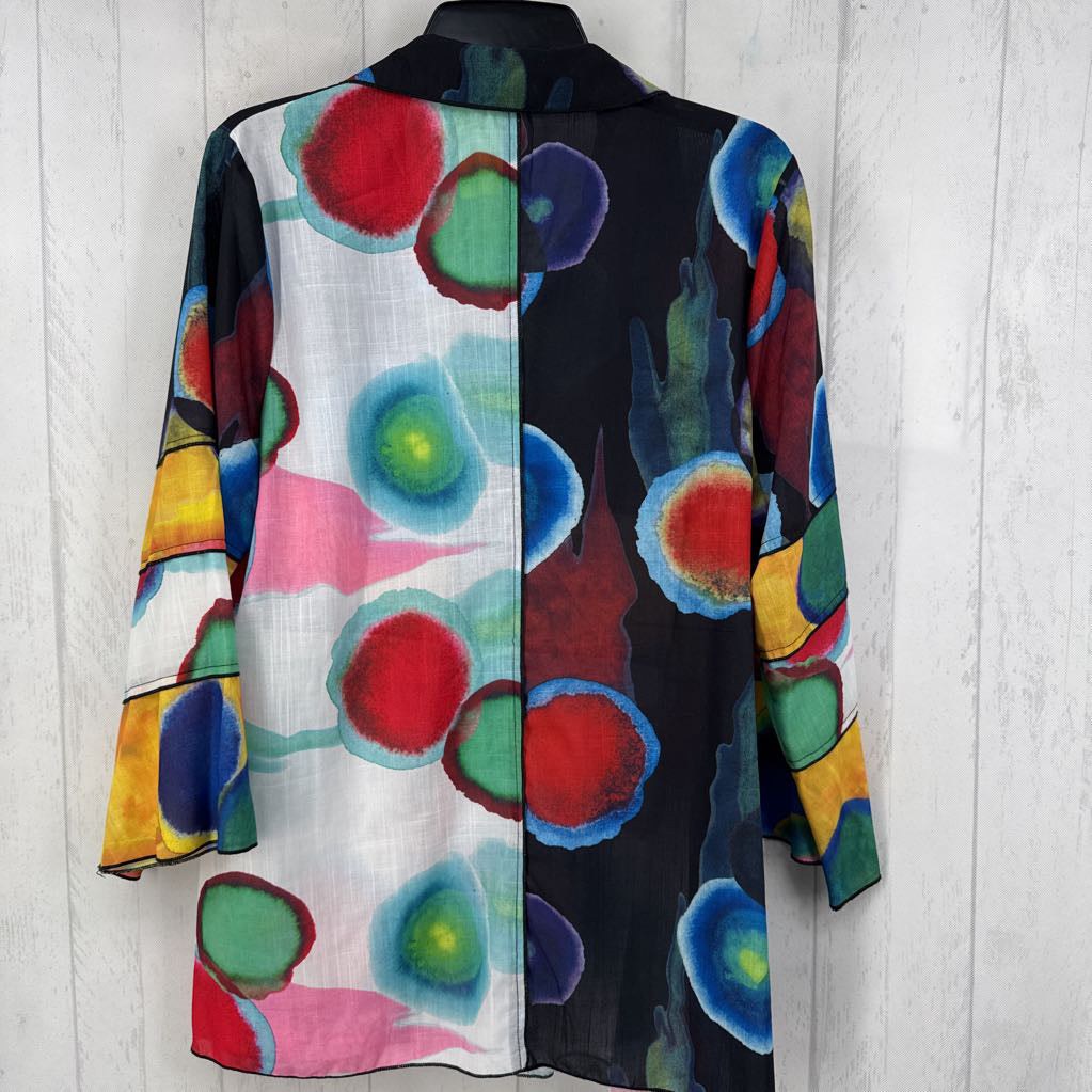 L printed button down 3/4 slv top