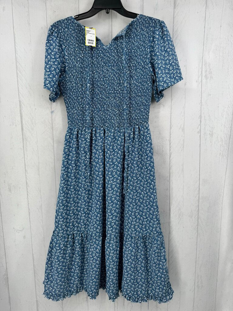 S smocked flo print s/s dress