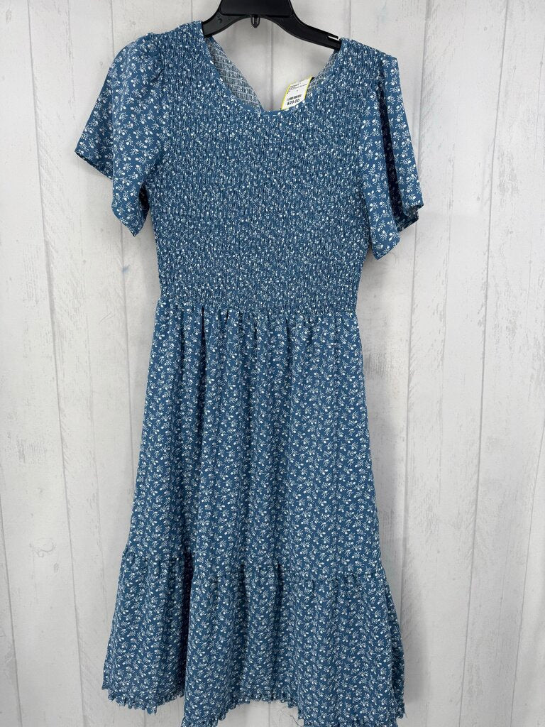 S smocked flo print s/s dress