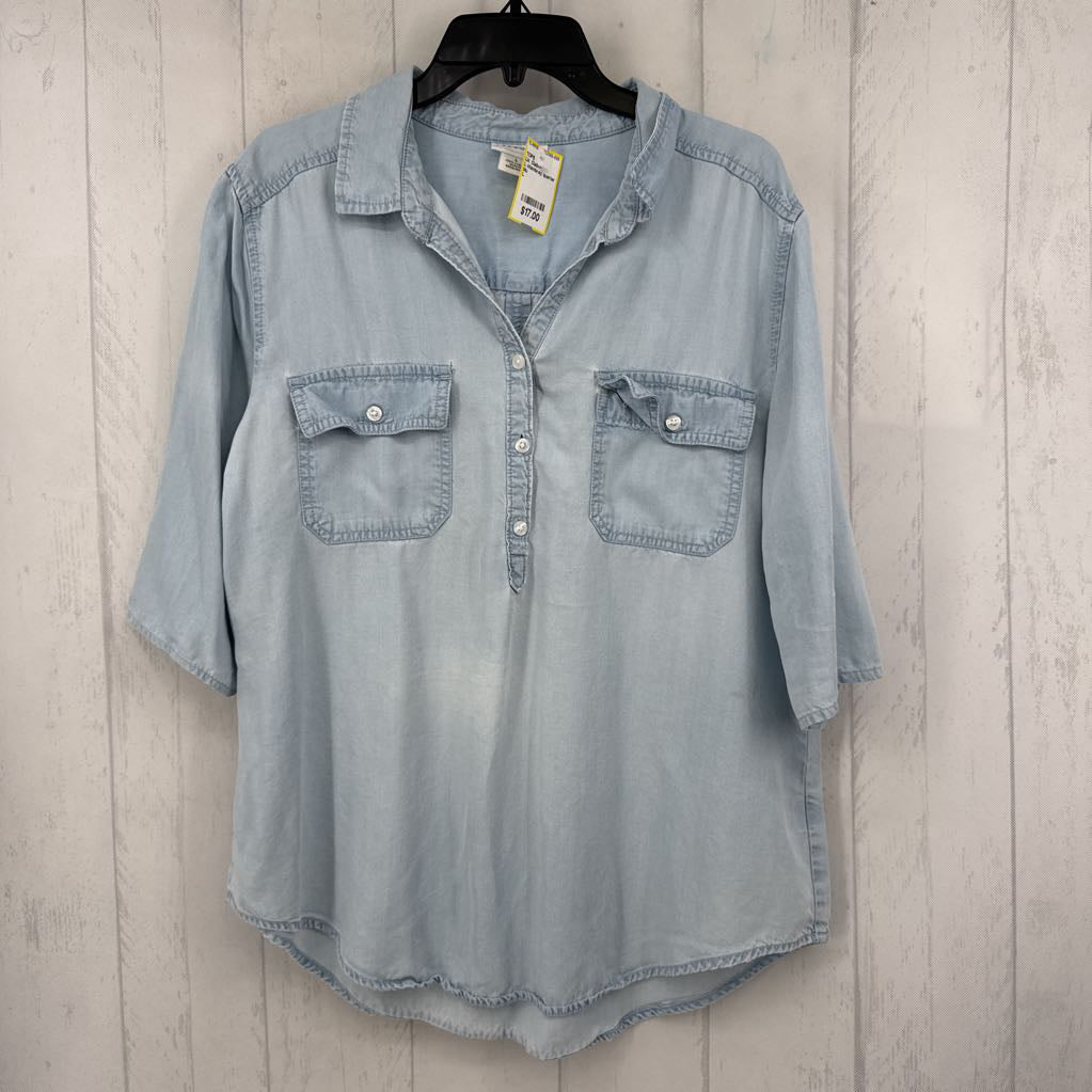 L chambray quarter button down s/s top