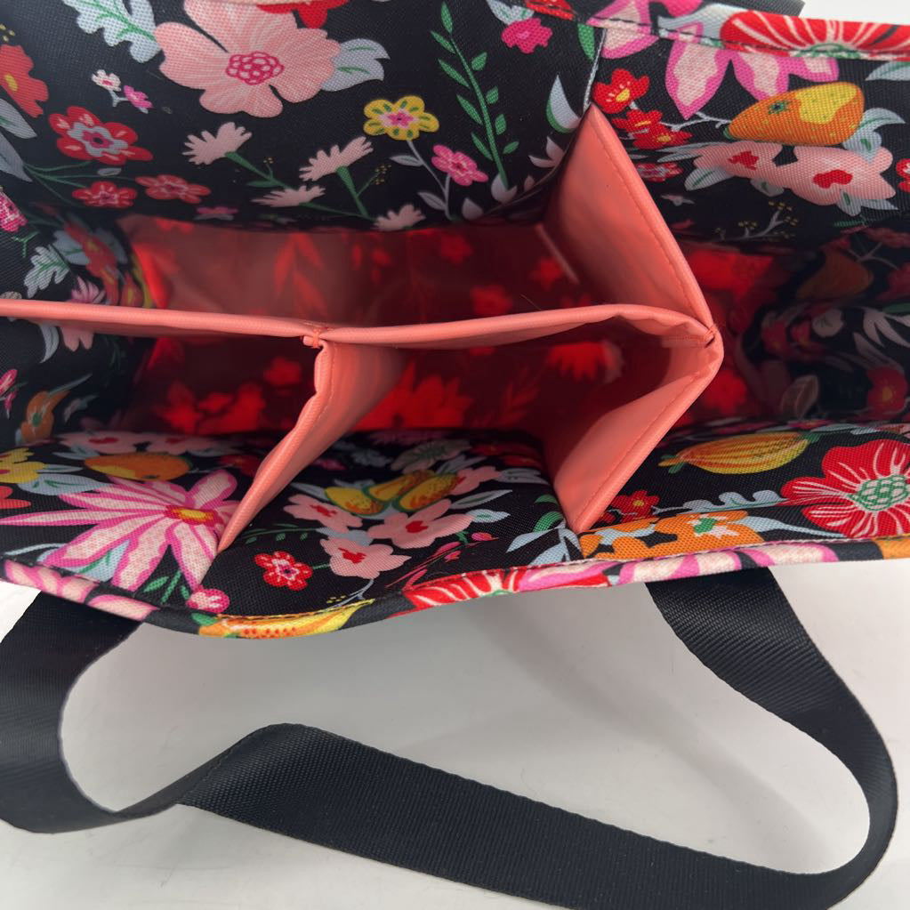 floral multi-compartment open tote