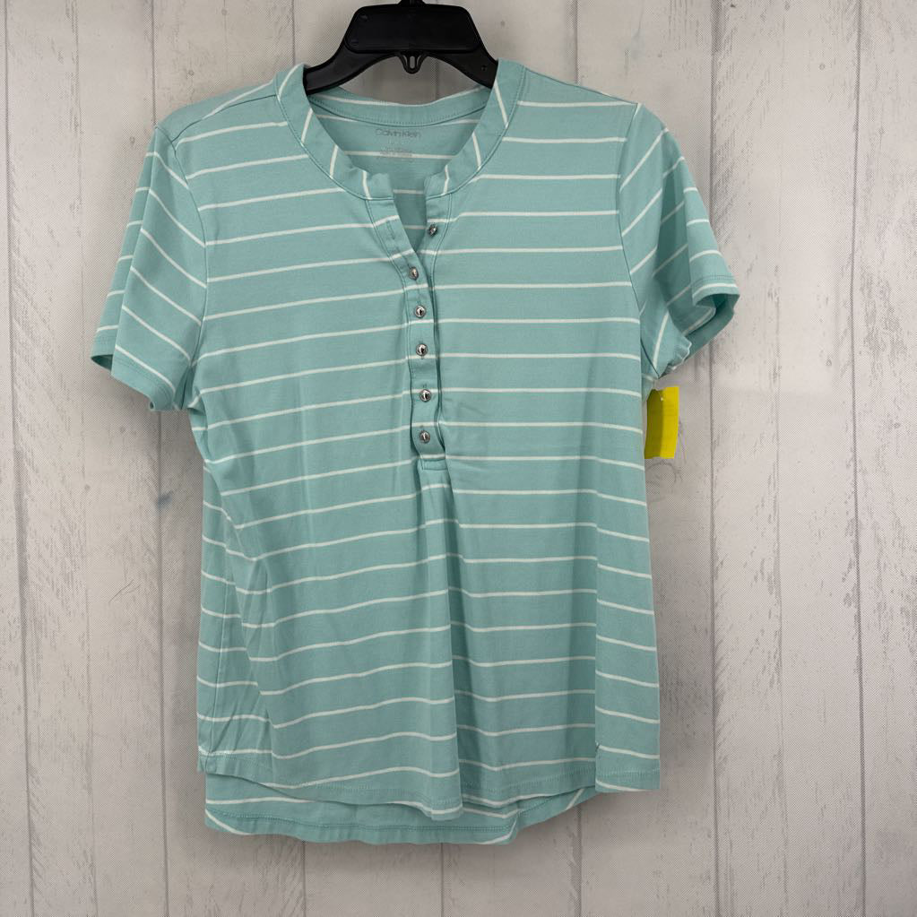 L striped 1/2 button down s/s tee
