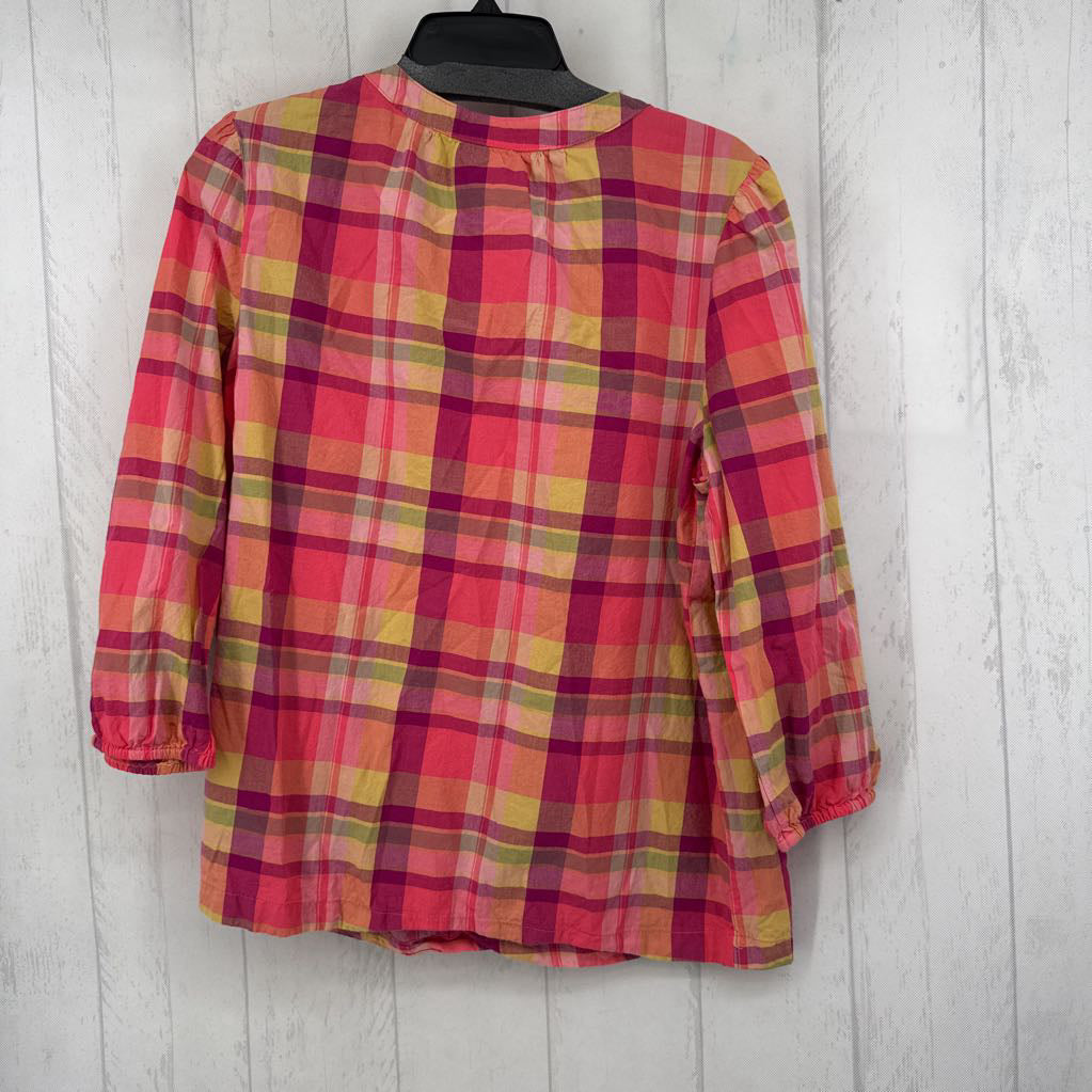 L split neck checkered 3/4 slv top