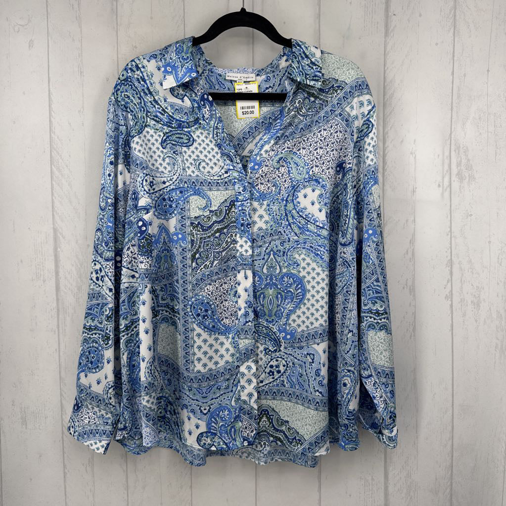 2X paisley print button down l/s top