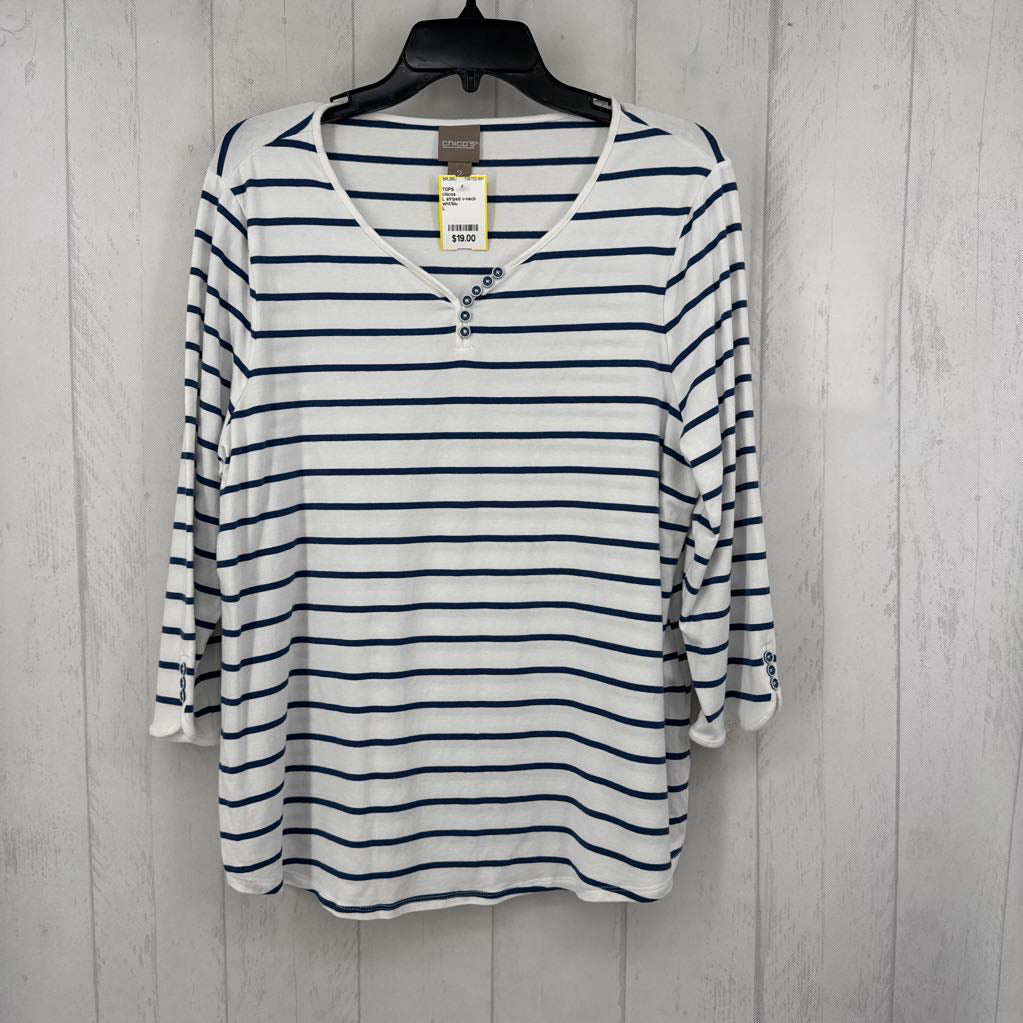 L striped v-neck 3/4 slv top