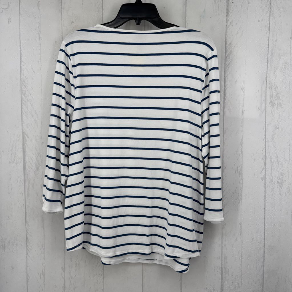L striped v-neck 3/4 slv top