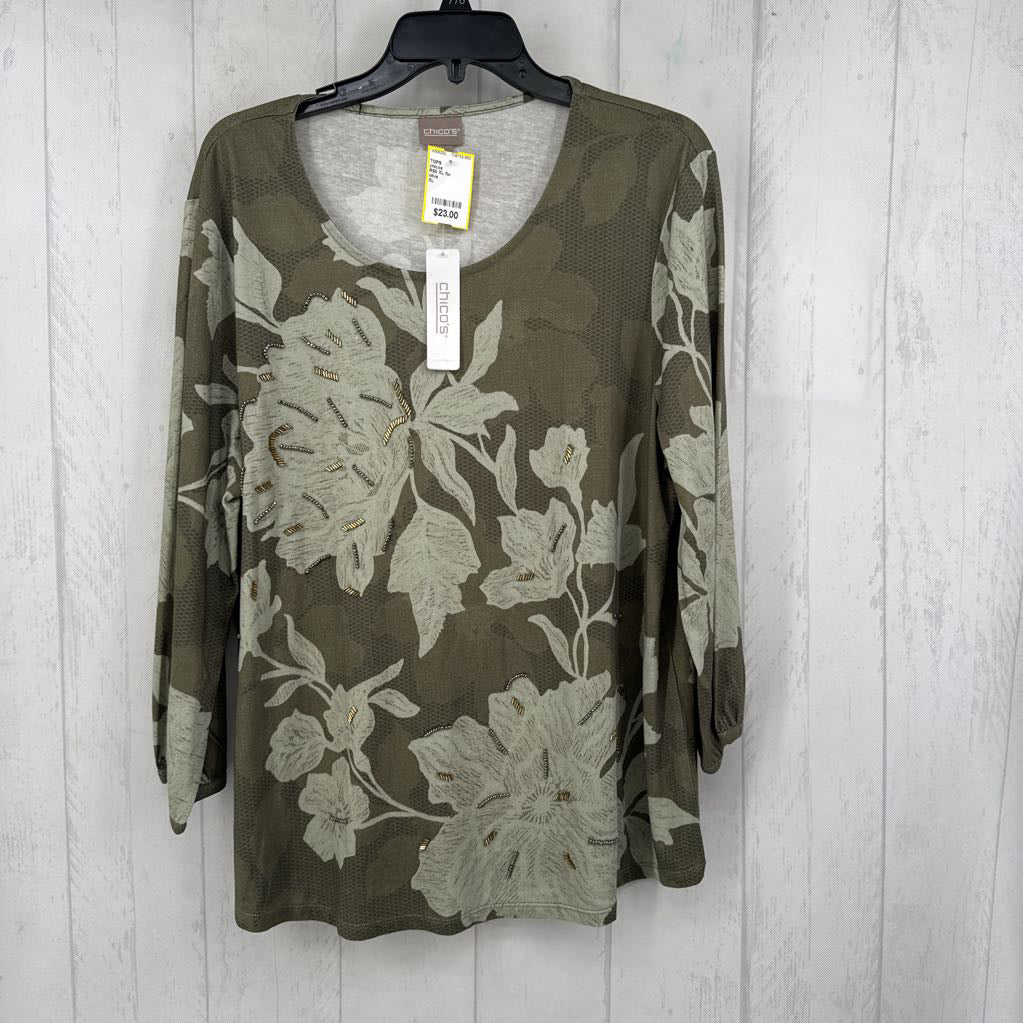 R60 XL flo embelished 3/4 slv top