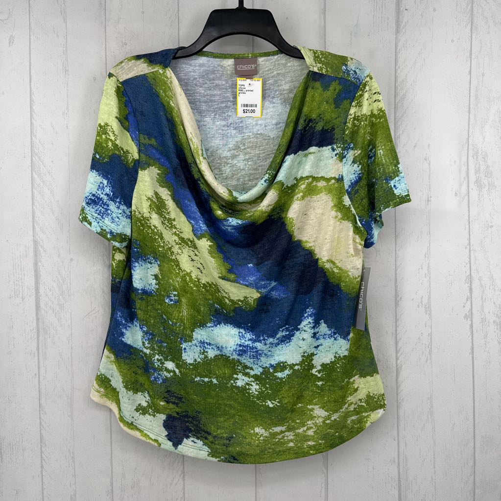 R55 L printed draped neck s/s top