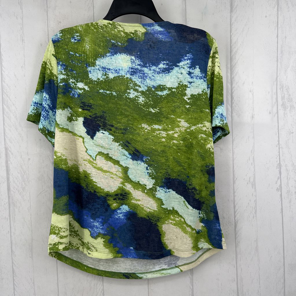 R55 L printed draped neck s/s top