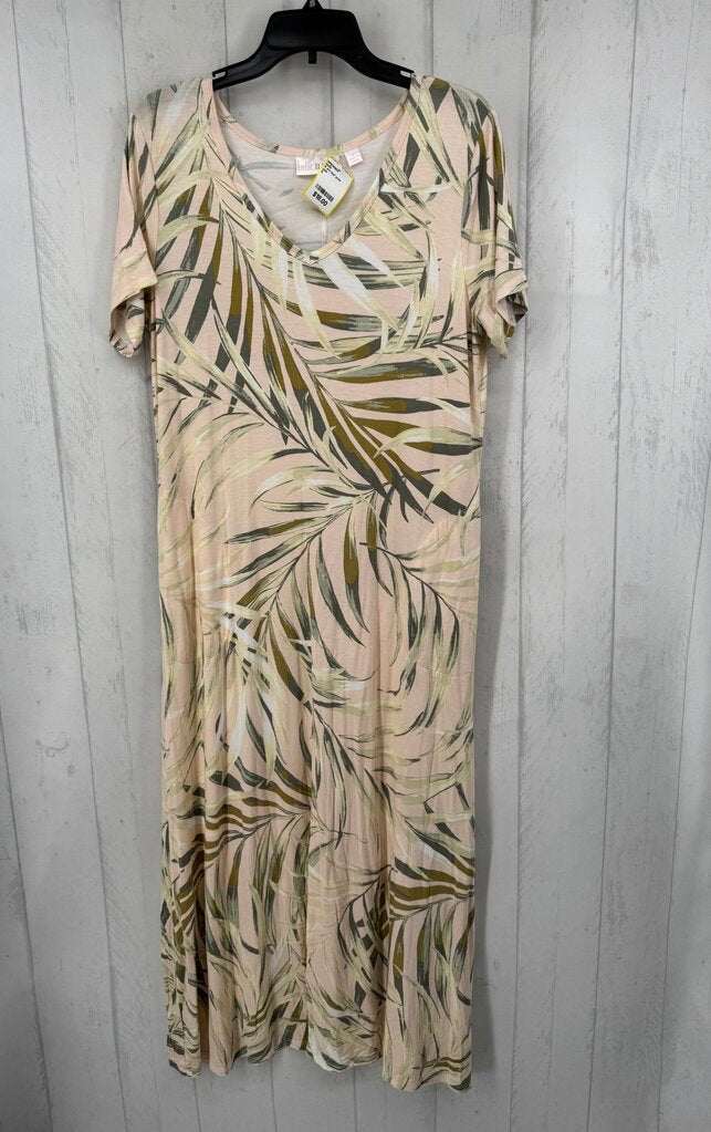 8 s/s leaf print pocket maxi dress
