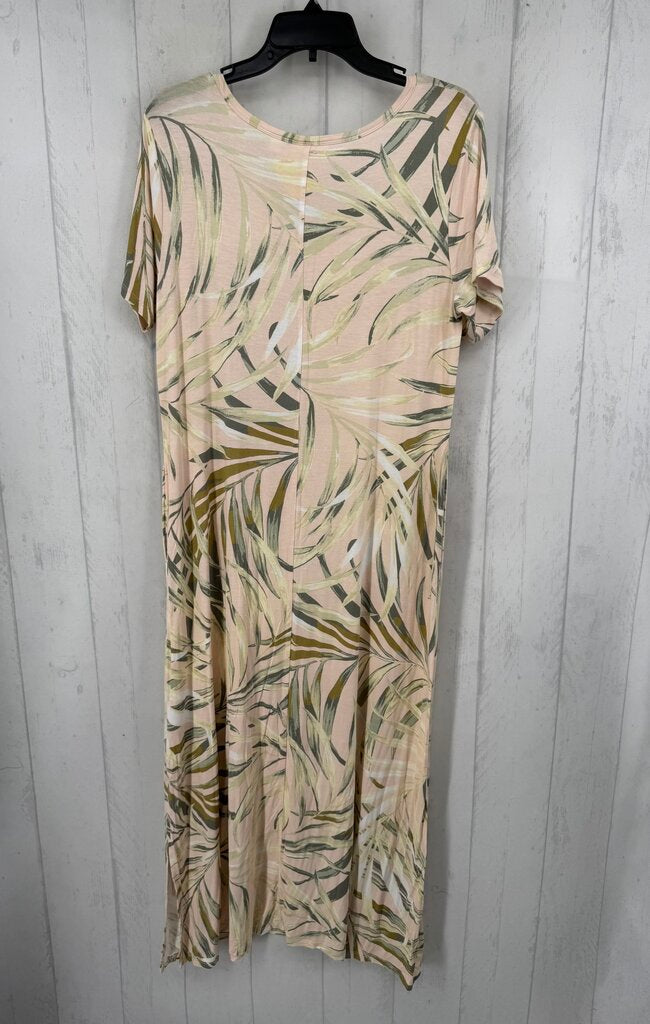 8 s/s leaf print pocket maxi dress