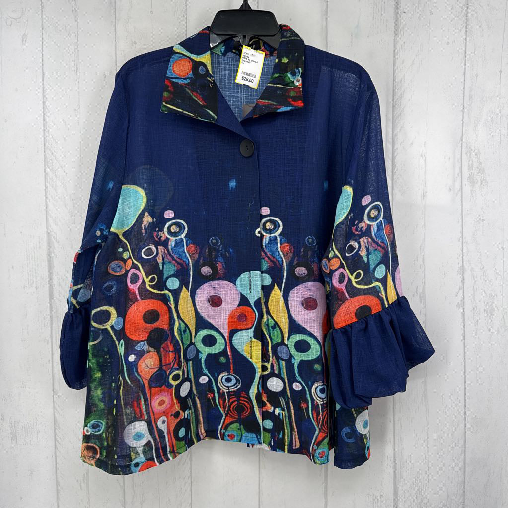 R154 XL printed button down l/s top