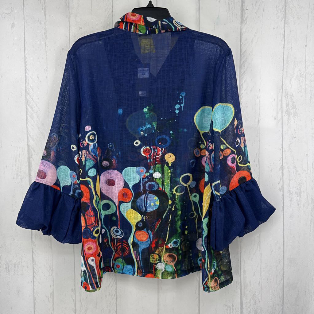R154 XL printed button down l/s top