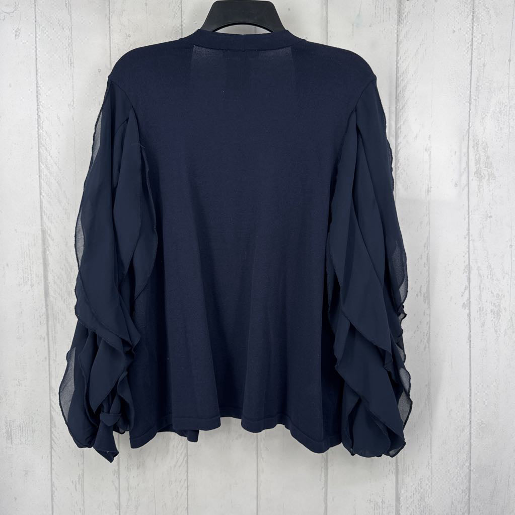 L ruffled slv open front cardi
