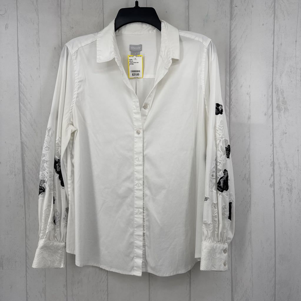 L lace floral slv button down l/s top