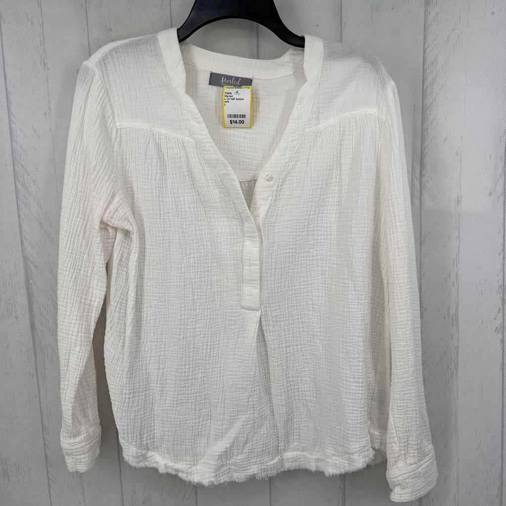 L l/s half button gauze top