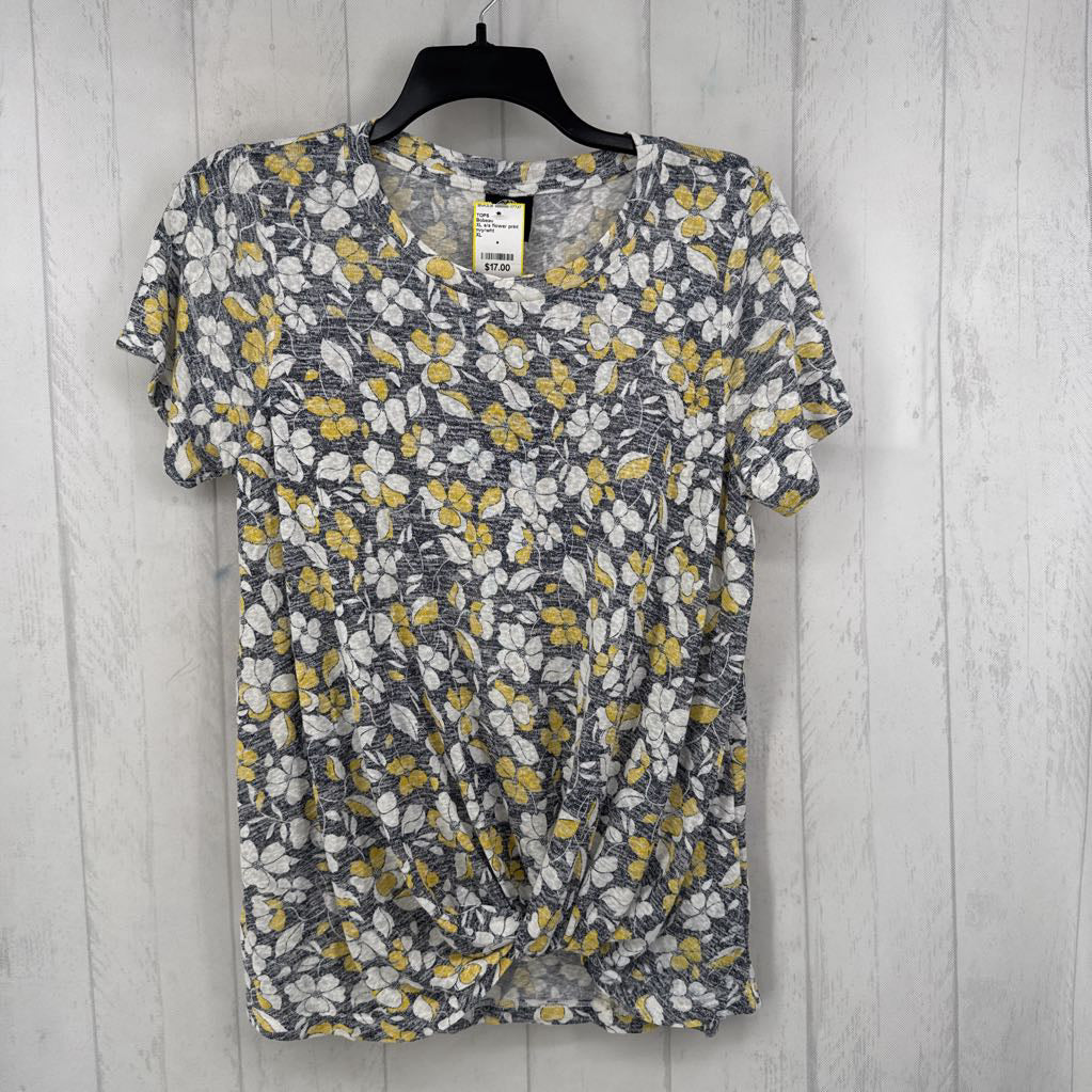 XL s/s flower print twist top