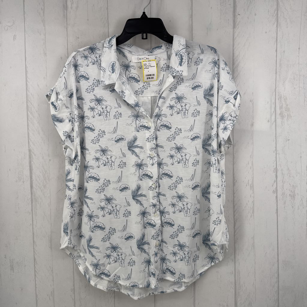 L cuff s/s elephant print button shirt
