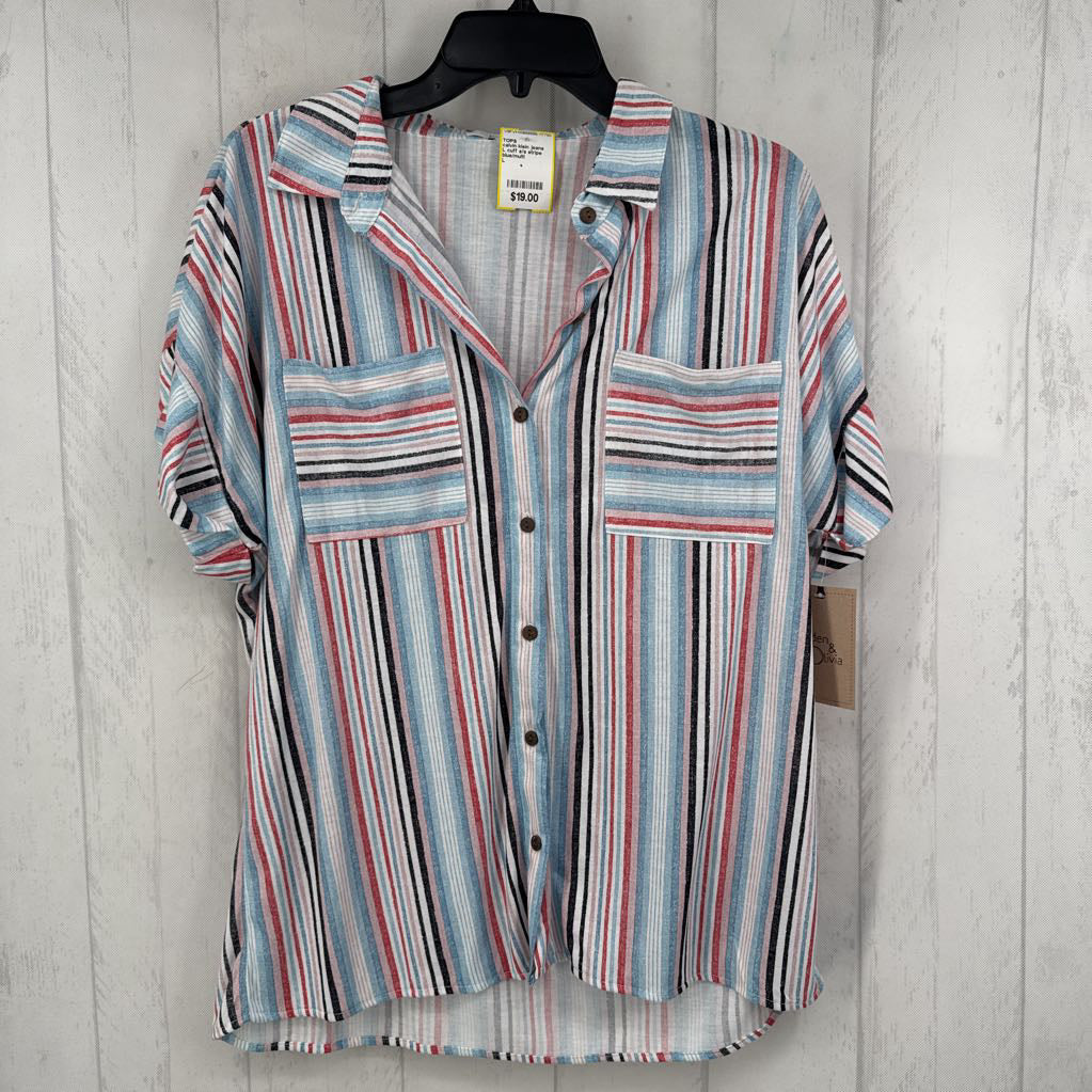 L cuff s/s stripe button shirt