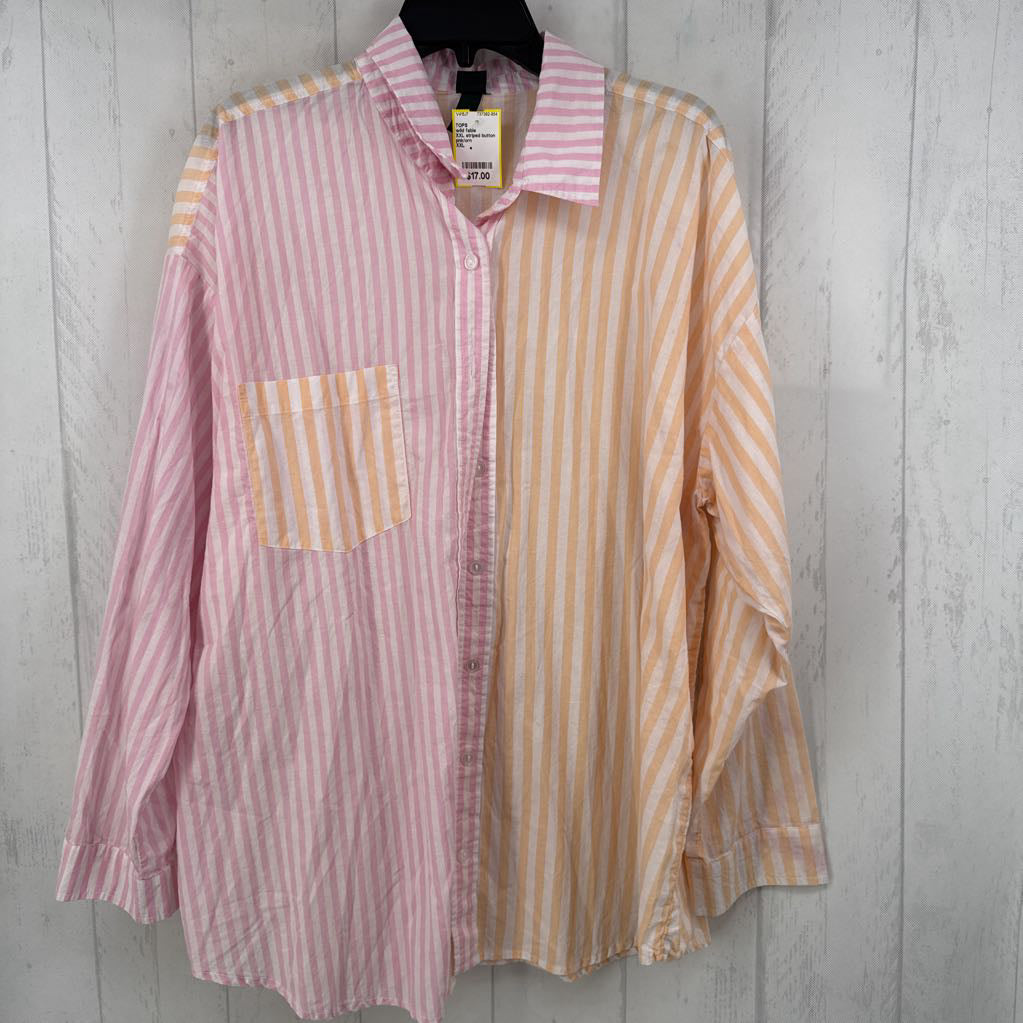 XXL striped button down l/s top