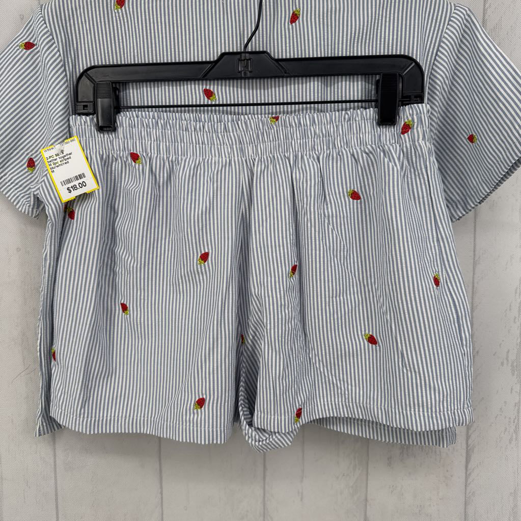 M 2pc striped w/strawberries s/s top & shorts set