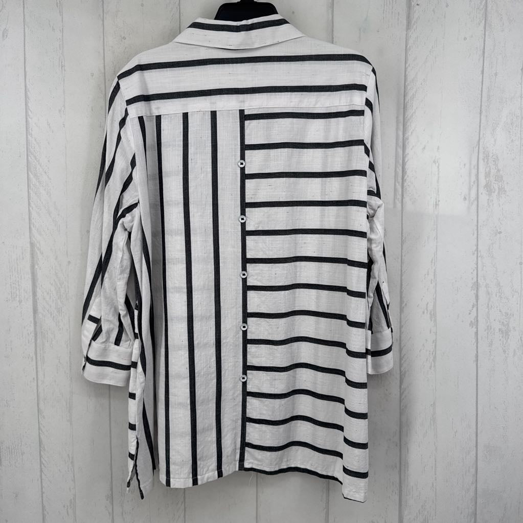 14p striped button down 3/4 slv top