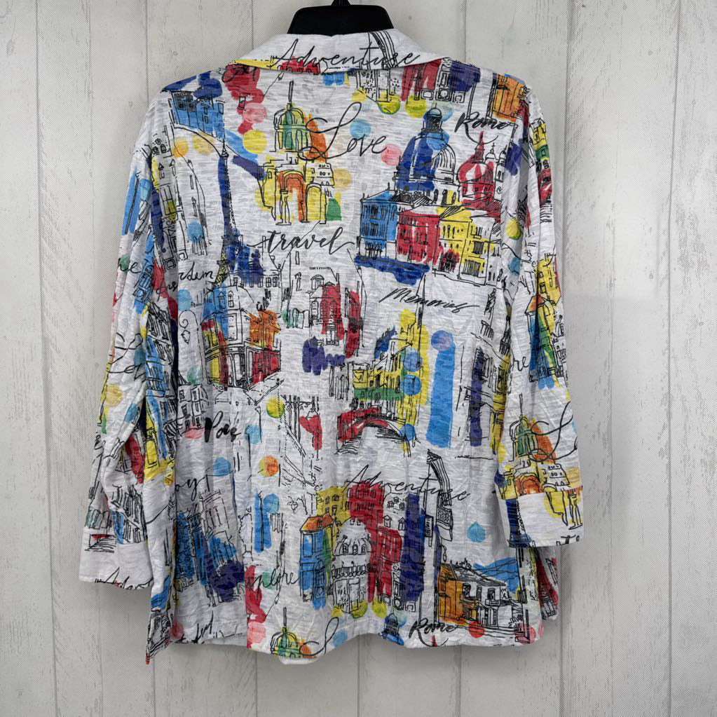 XLp printed button down 3/4 slv top