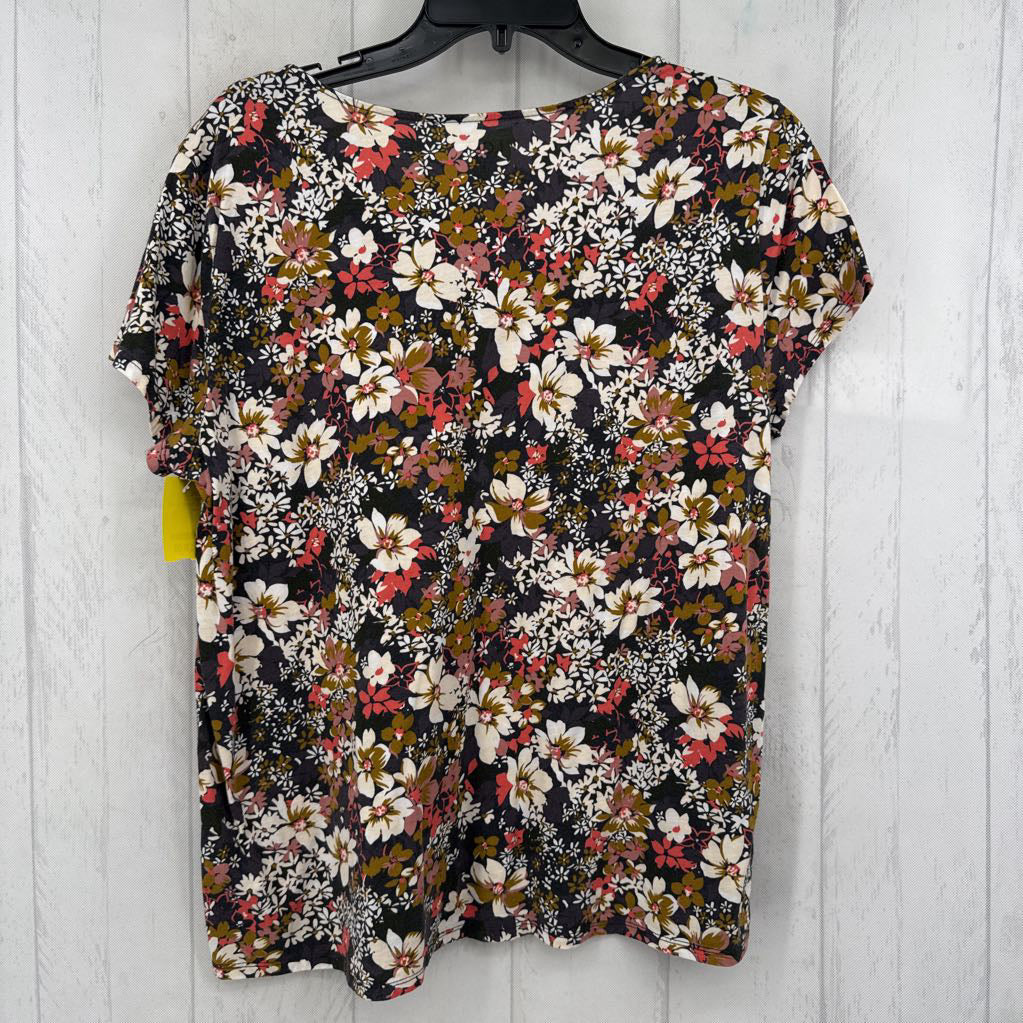 XL flo print v-neck s/s tee