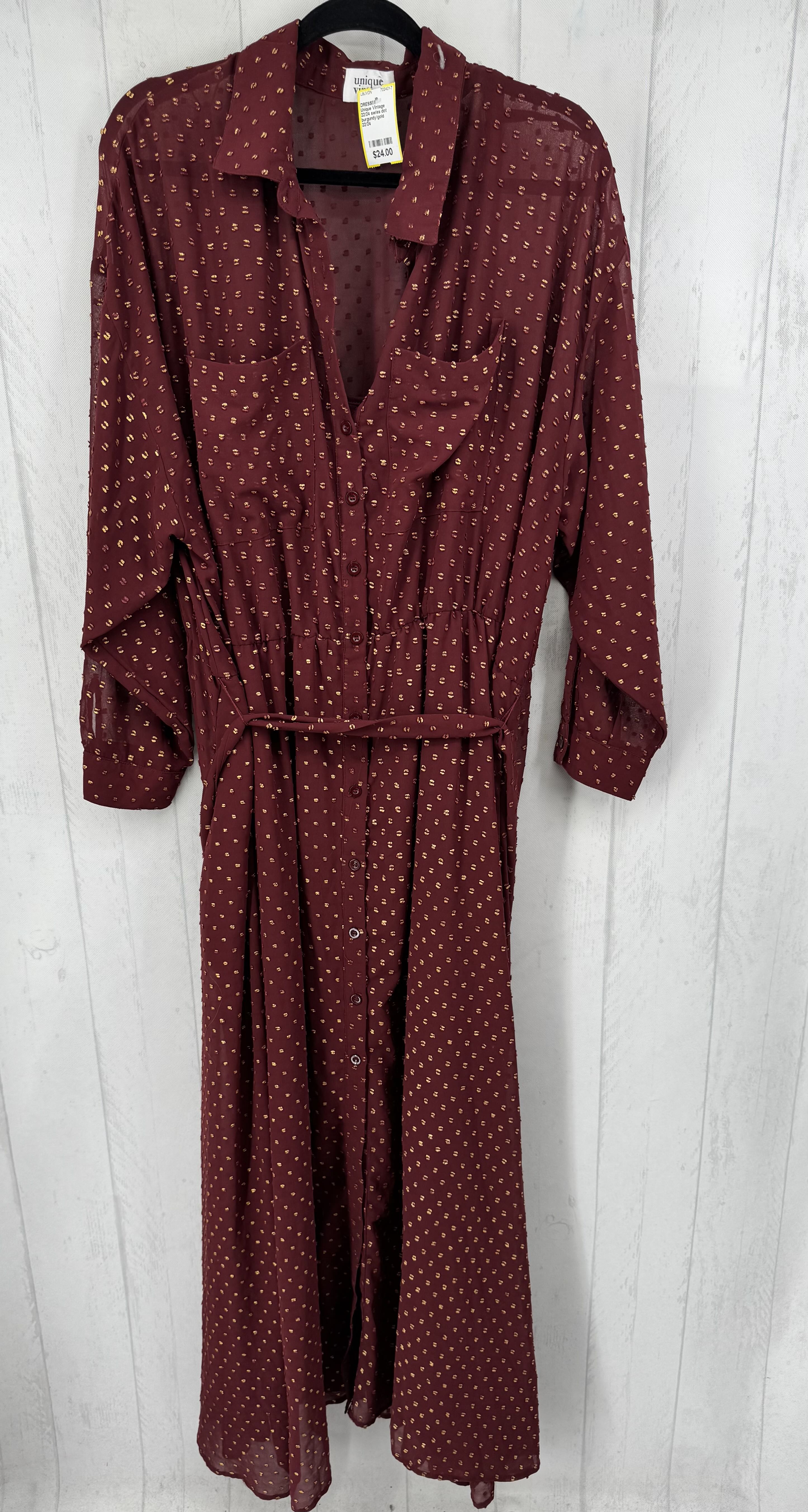 22/24 swiss dot button down belted l/s dress