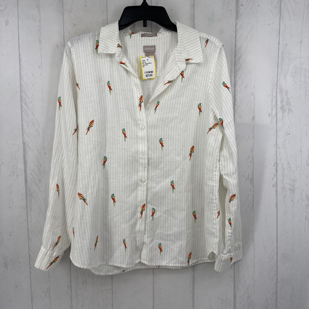 M/L striped/bird print button down l/s top